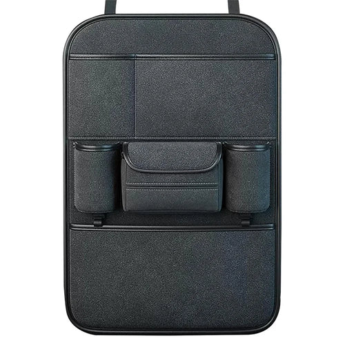 Car Seat Back Storage Bag Sheepskin Leather Hanging Organizer Tissue Holder - Black - 1