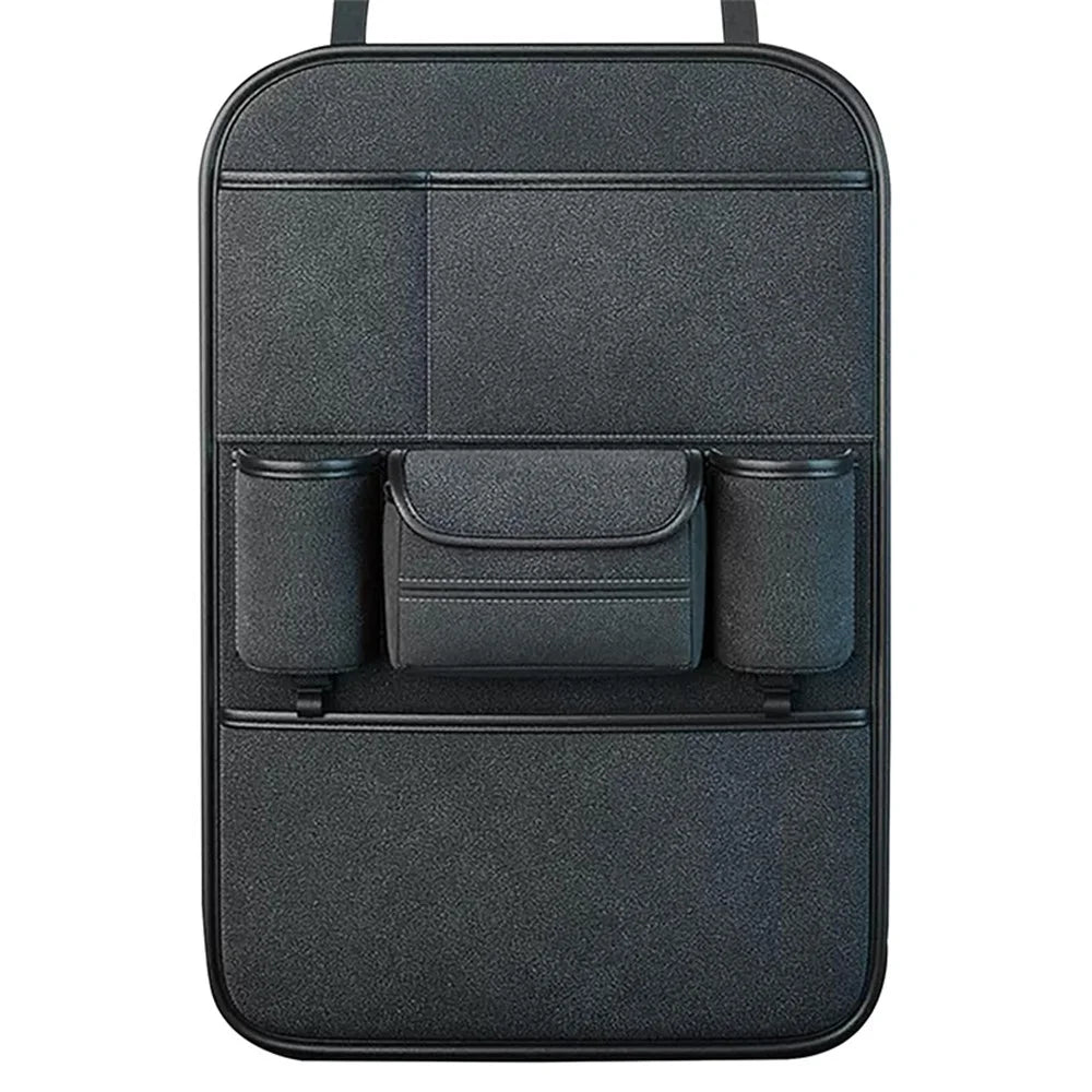 Car Seat Back Storage Bag Sheepskin Leather Hanging Organizer Tissue Holder - Black - 1