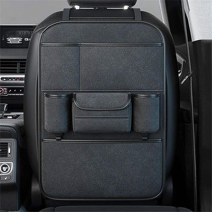 Car Seat Back Storage Bag Sheepskin Leather Hanging Organizer Tissue Holder - Black - 2