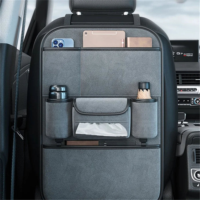 Car Seat Back Storage Bag Sheepskin Leather Hanging Organizer Tissue Holder - Black - 3