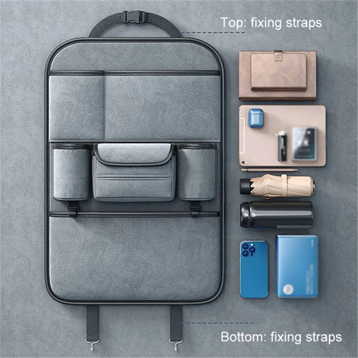 Car Seat Back Storage Bag Sheepskin Leather Hanging Organizer Tissue Holder - Black - 4