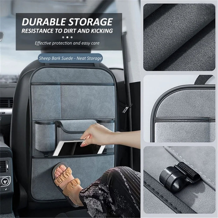 Car Seat Back Storage Bag Sheepskin Leather Hanging Organizer Tissue Holder - Black - 5