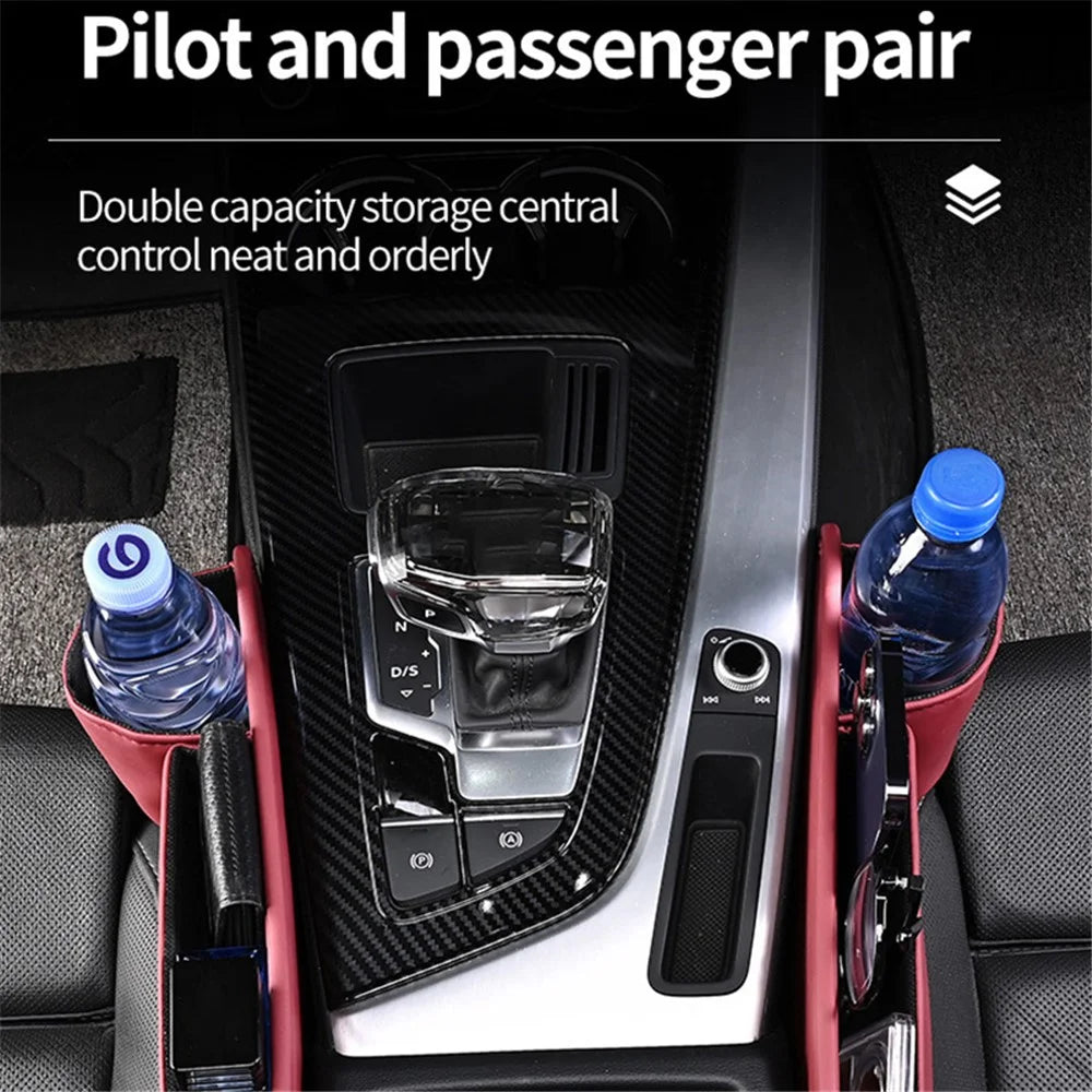 Universal Car Seat Gap Filler Organizer PU Car Seat Gap Filler Storage Box with Cup Holder - Red / Driver Side - 2