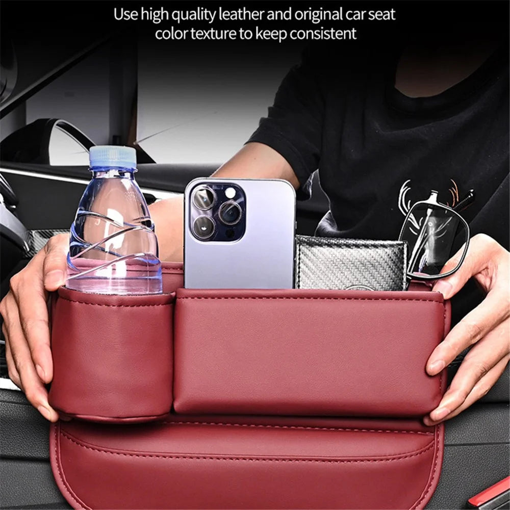 Universal Car Seat Gap Filler Organizer PU Car Seat Gap Filler Storage Box with Cup Holder - Red / Driver Side - 3
