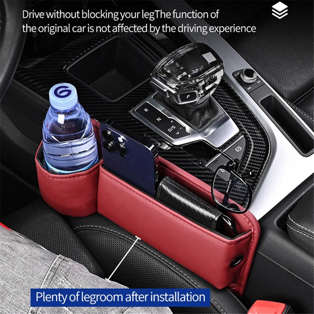 Universal Car Seat Gap Filler Organizer PU Car Seat Gap Filler Storage Box with Cup Holder - Red / Driver Side - 5