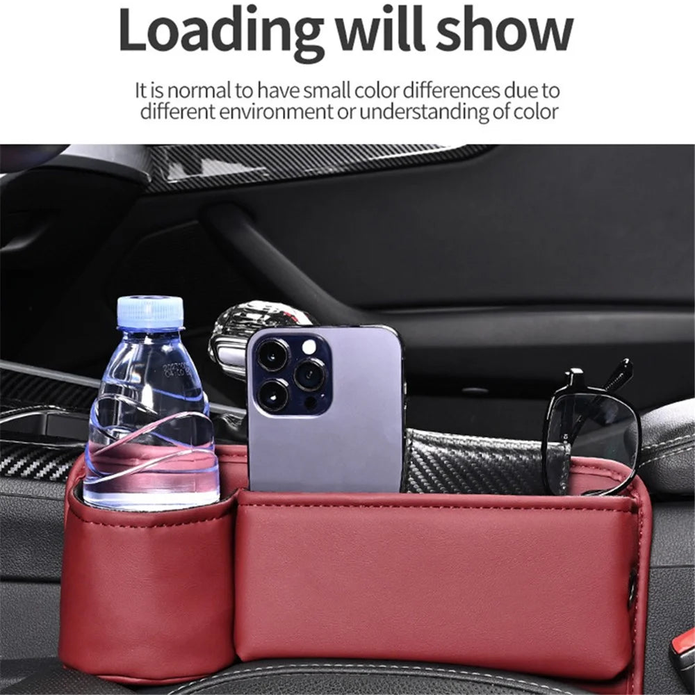 Universal Car Seat Gap Filler Organizer PU Car Seat Gap Filler Storage Box with Cup Holder - Red / Driver Side - 6