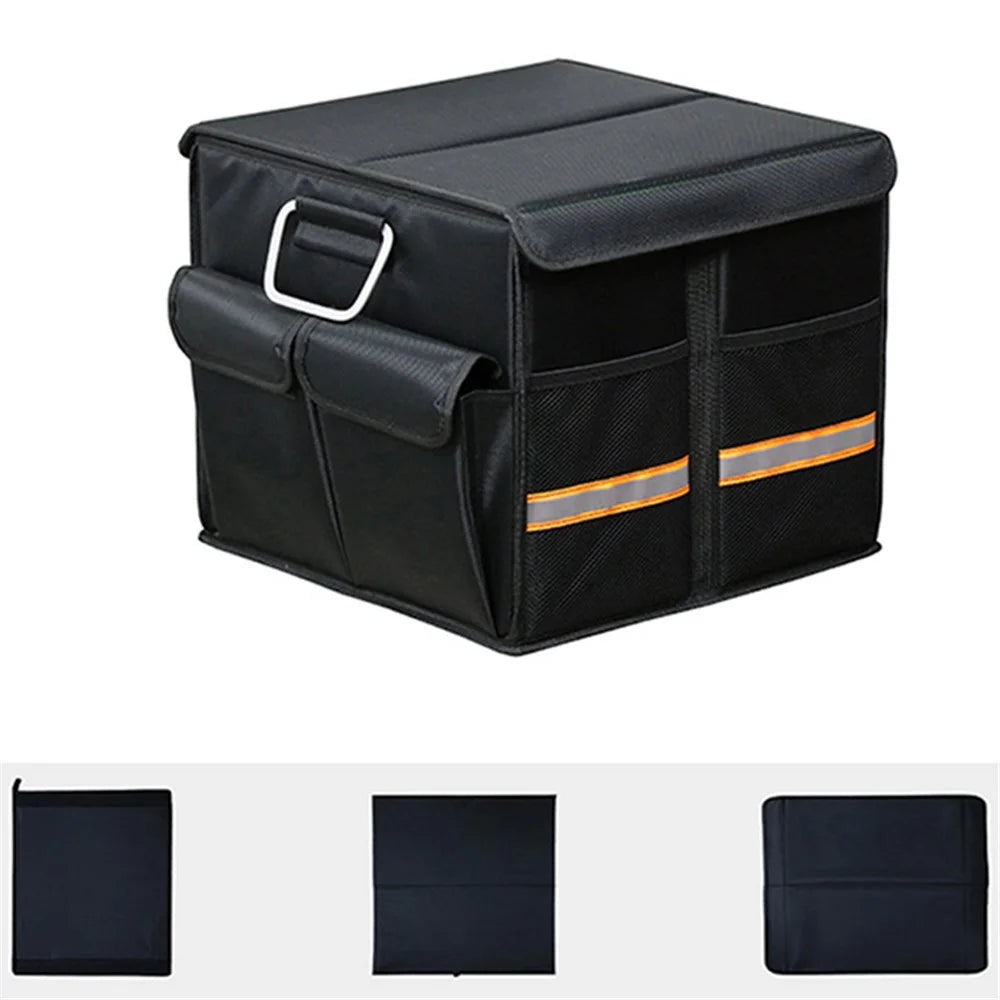 Size S 36L Car Trunk Storage Box with Lid Oxford Cloth Foldable Reflective Car Boot Case - Black - 1