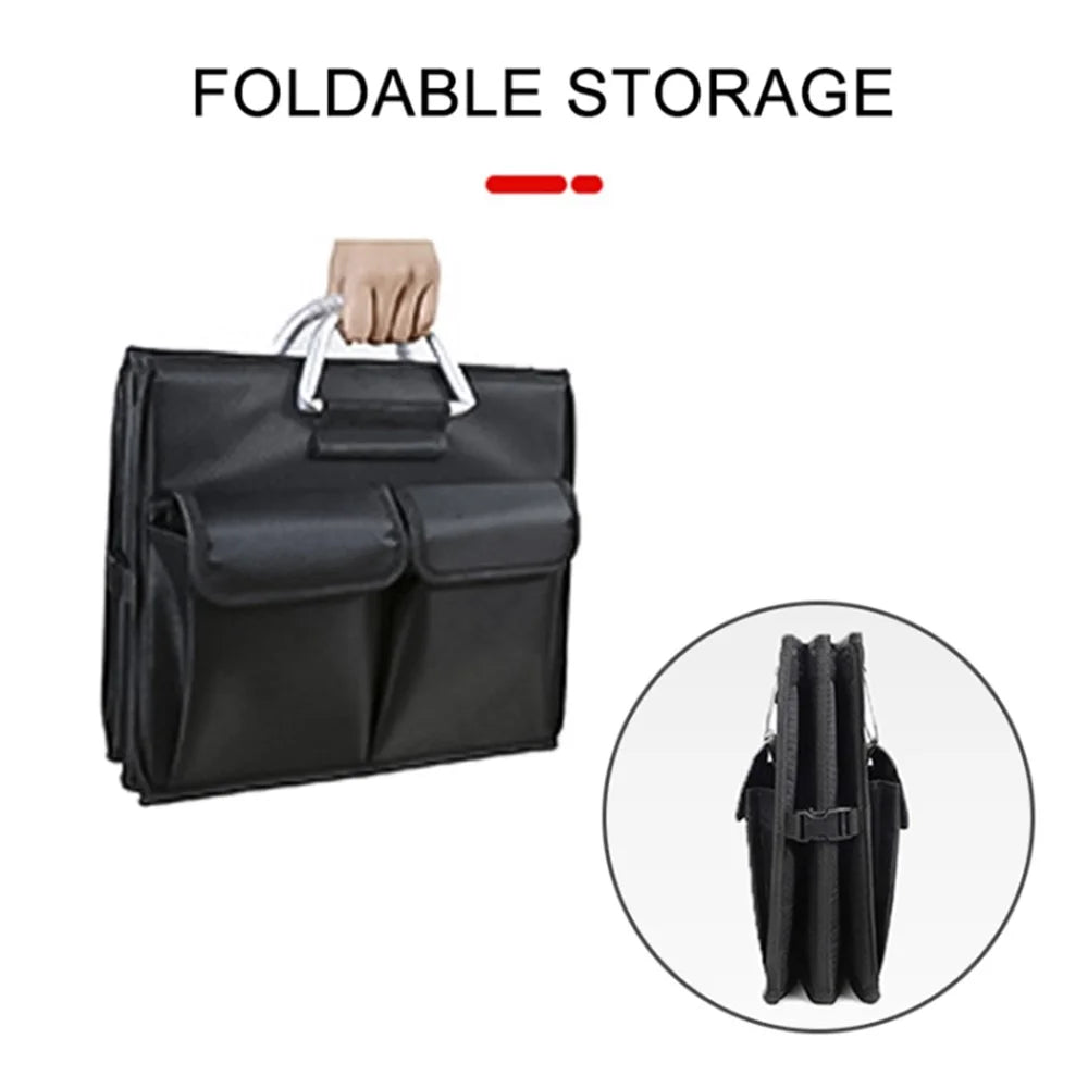 Size S 36L Car Trunk Storage Box with Lid Oxford Cloth Foldable Reflective Car Boot Case - Black - 2