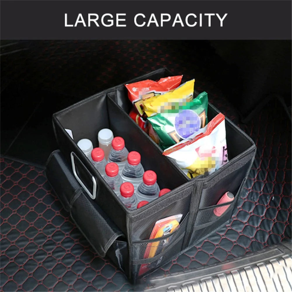 Size S 36L Car Trunk Storage Box with Lid Oxford Cloth Foldable Reflective Car Boot Case - Black - 5