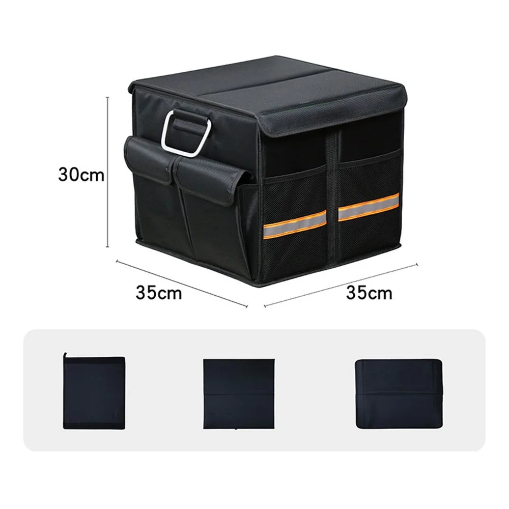 Size S 36L Car Trunk Storage Box with Lid Oxford Cloth Foldable Reflective Car Boot Case - Black - 7