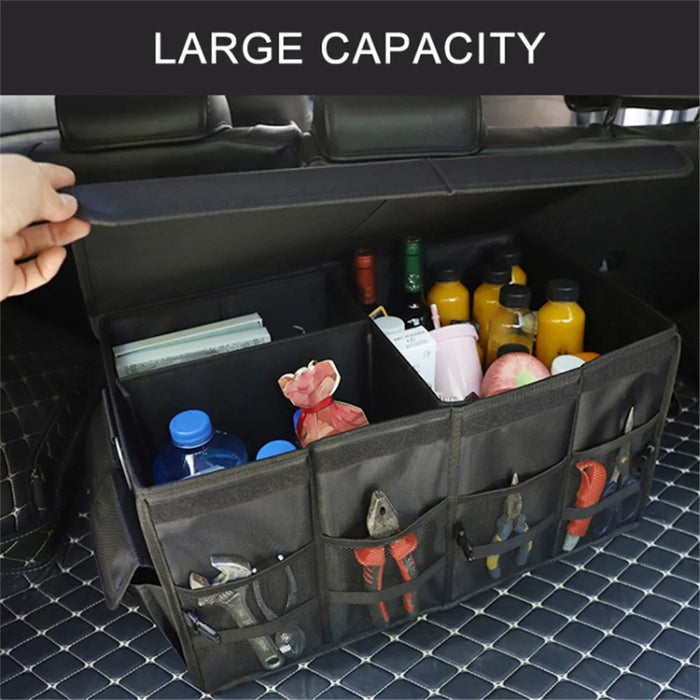 Size L 66L Foldable Car Trunk Storage Box with Lid Oxford Cloth Storage Organizer - Black - 4