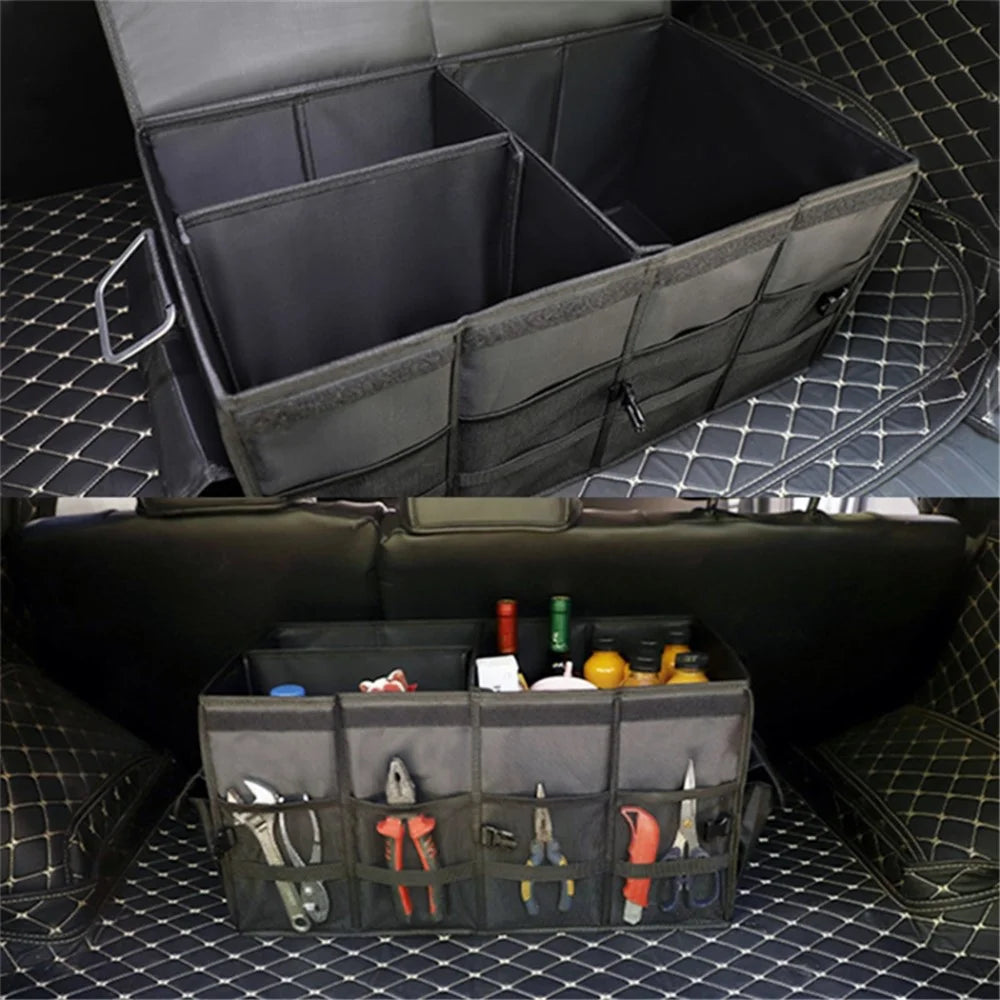 Lengthened Size L 100L Car Trunk Storage Box Oxford Cloth Foldable Organizer with Lid - Black - 3