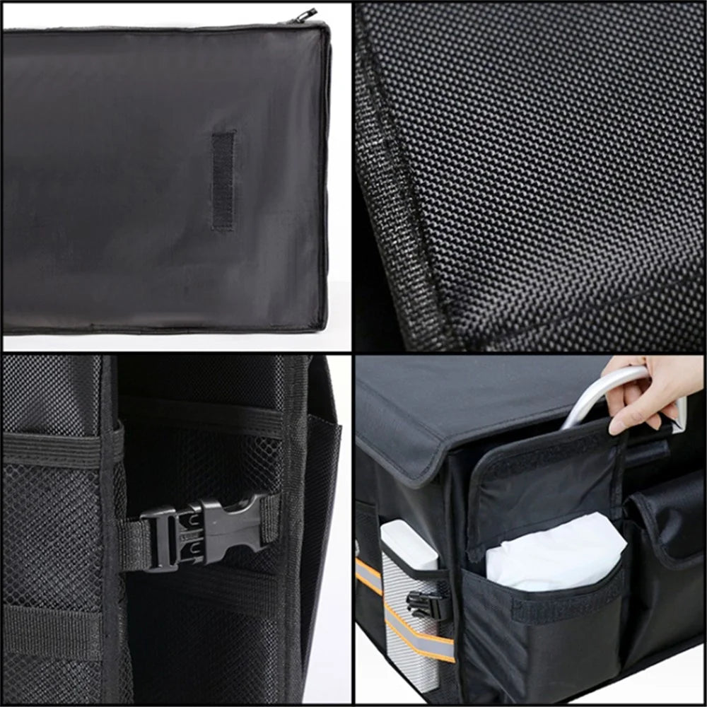 Lengthened Size L 100L Car Trunk Storage Box Oxford Cloth Foldable Organizer with Lid - Black - 6
