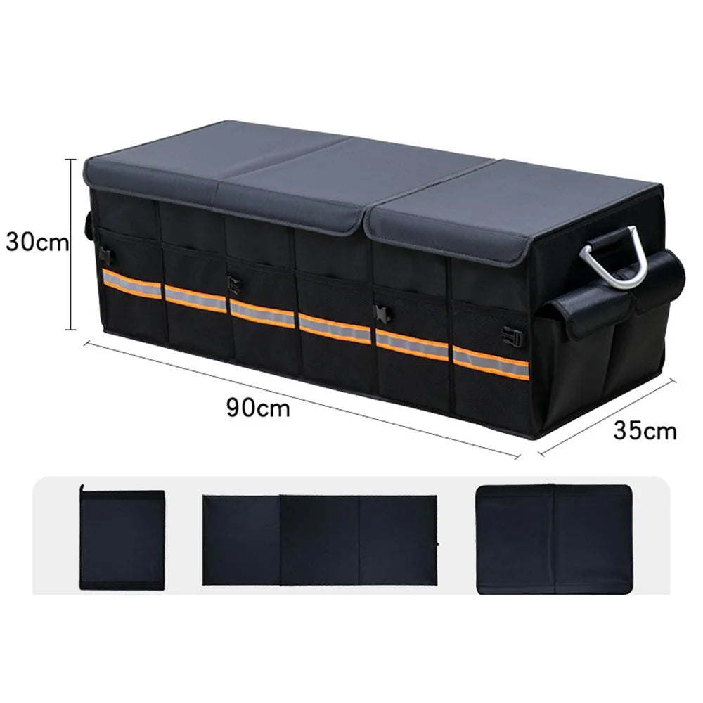 Lengthened Size L 100L Car Trunk Storage Box Oxford Cloth Foldable Organizer with Lid - Black - 7