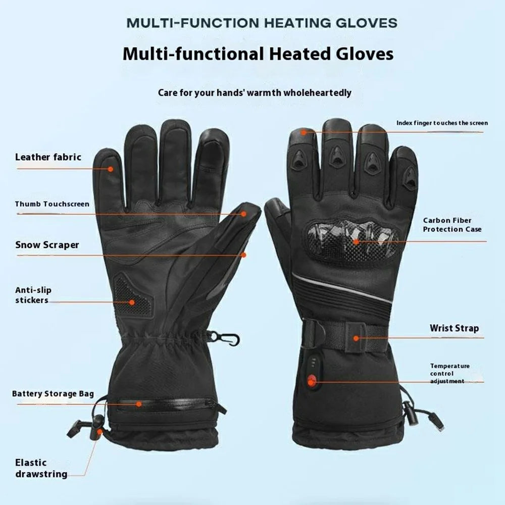 Electric Heated Gloves with 2x 4000mAh Battery Touch Screen Winter Thermal Fleece Lined Mittens - 3