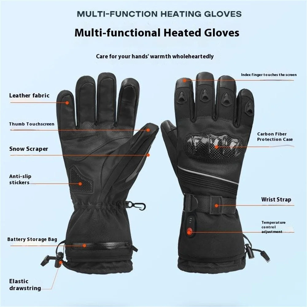 Electric Heated Gloves with 2x 6000mAh Battery Touch Screen Winter Thermal Fleece Lined Mittens - 4