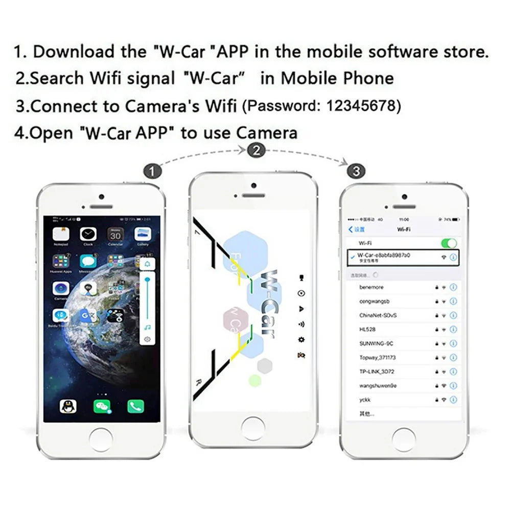 WCA101 WiFi Wireless Dash Cam HD Car Truck Reversing Camera IR Night Vision Rear View Car Parking Camera - 6