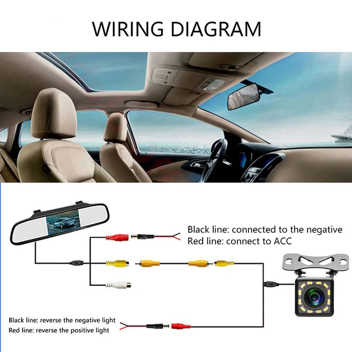 RG-205 Car Rear View Mirror Display 4.3'' Truck Rearview Mirror Screen with Waterproof 12-LED Camera - 2
