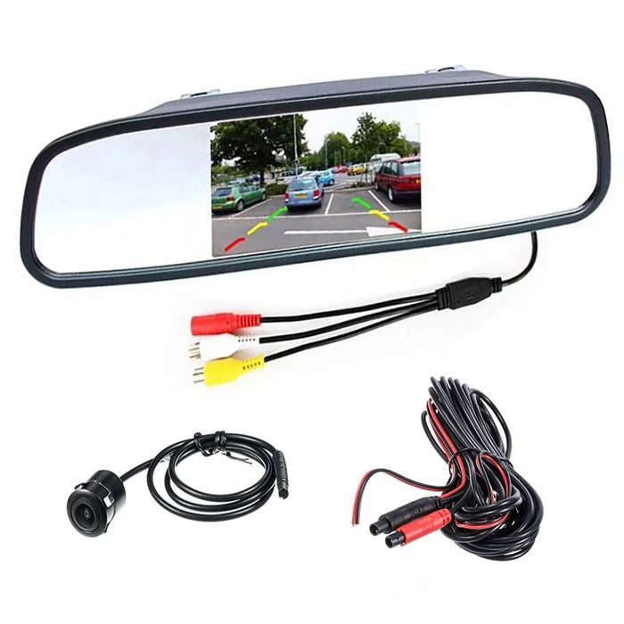 RG-202 Car Rear View Mirror Display 4.3'' Truck Rearview Mirror Screen with Waterproof Round Camera - 1