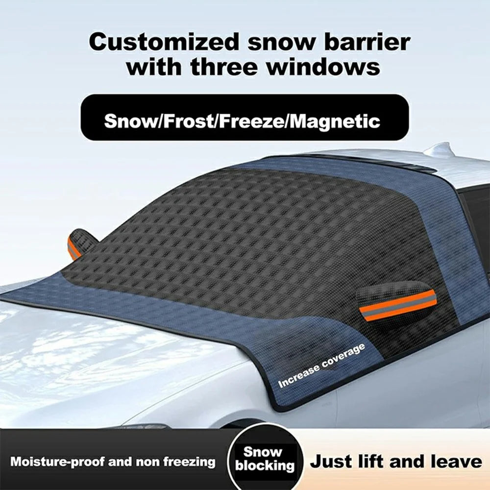 Car Front Windshield Snow Cover Sun-Proof Anti-Frost Winter Windshield Protector with 12 Magnets - Black - 3