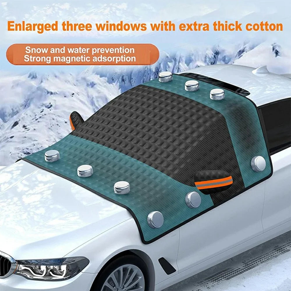 Car Front Windshield Snow Cover Sun-Proof Anti-Frost Winter Windshield Protector with 12 Magnets - Black - 4