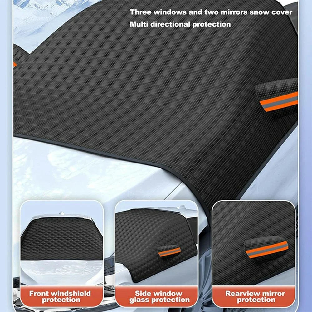Car Front Windshield Snow Cover Sun-Proof Anti-Frost Winter Windshield Protector with 12 Magnets - Black - 5