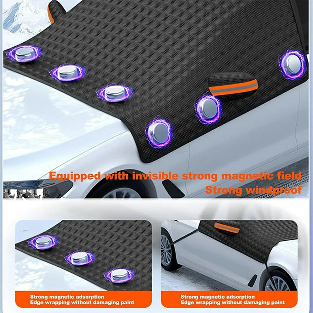 Car Front Windshield Snow Cover Sun-Proof Anti-Frost Winter Windshield Protector with 12 Magnets - Black - 6