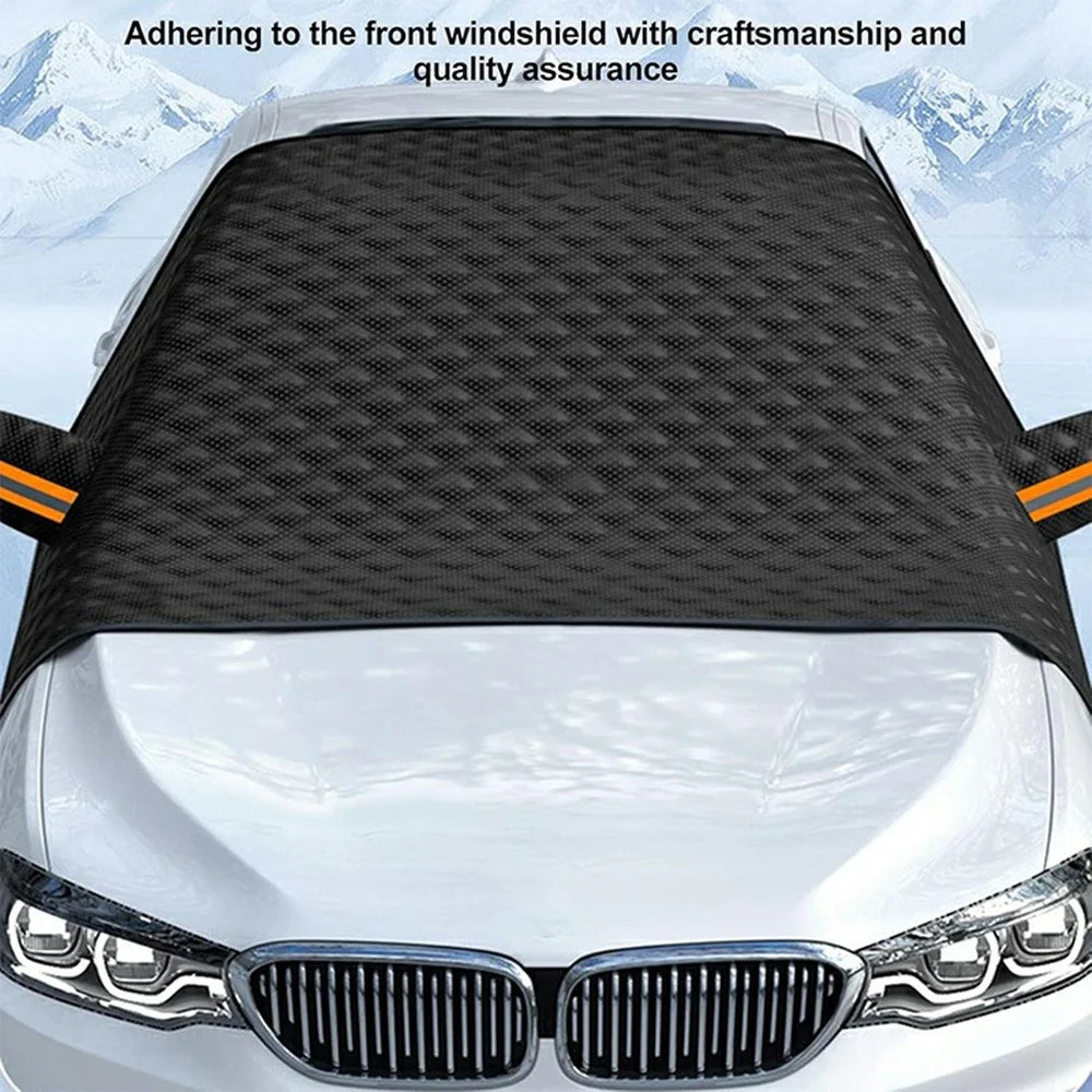 Car Front Windshield Snow Cover Sun-Proof Anti-Frost Winter Windshield Protector with 12 Magnets - Black - 7
