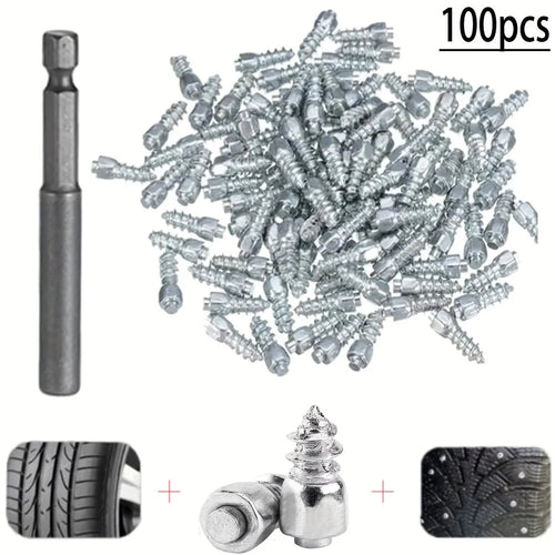 100Pcs 9 x 4mm Screw in Tire Studs Wheel Tyre Studs for Car Truck Motorcycle Bicycle Boot Tire Spikes - Silver - 1