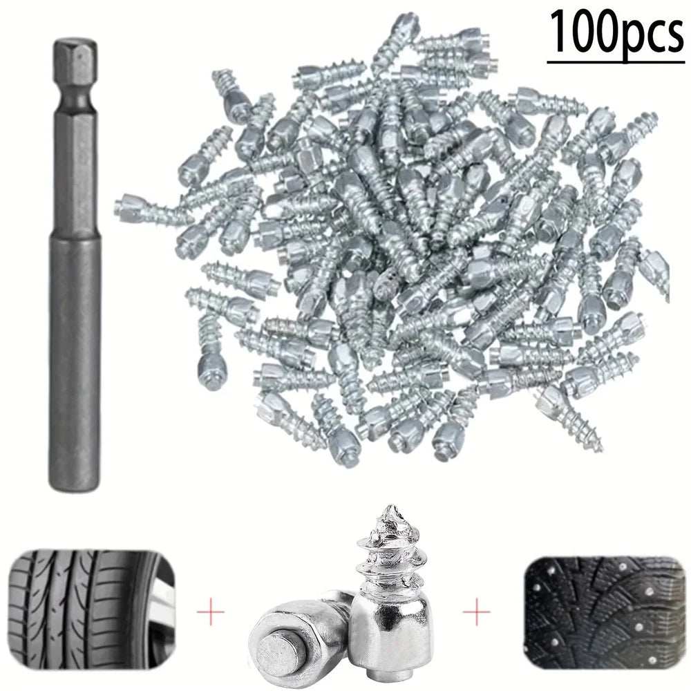 100Pcs 9 x 4mm Screw in Tire Studs Wheel Tyre Studs for Car Truck Motorcycle Bicycle Boot Tire Spikes - Silver - 1
