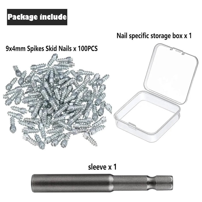 100Pcs 9 x 4mm Screw in Tire Studs Wheel Tyre Studs for Car Truck Motorcycle Bicycle Boot Tire Spikes - Silver - 5