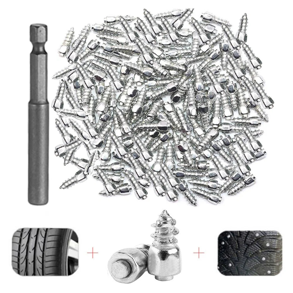 200Pcs 9 x 4mm Screw in Tire Studs Wheel Tyre Studs for Car Truck Motorcycle Bicycle Boot Tire Spikes - Silver - 1