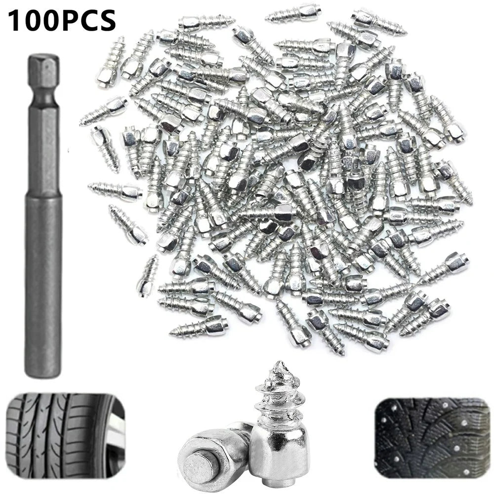 100Pcs 12 x 4mm Screw in Tire Studs Wheel Tyre Studs for Car Truck Motorcycle Bicycle Boot Tire Spikes - Silver - 1