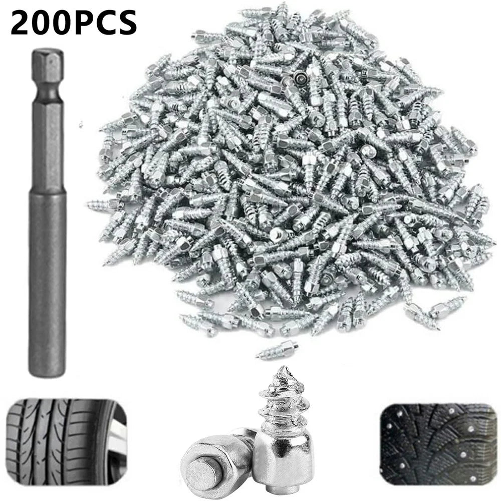 200Pcs 12 x 4mm Screw in Tire Studs Wheel Tyre Studs for Car Truck Motorcycle Bicycle Boot Tire Spikes - Silver - 1