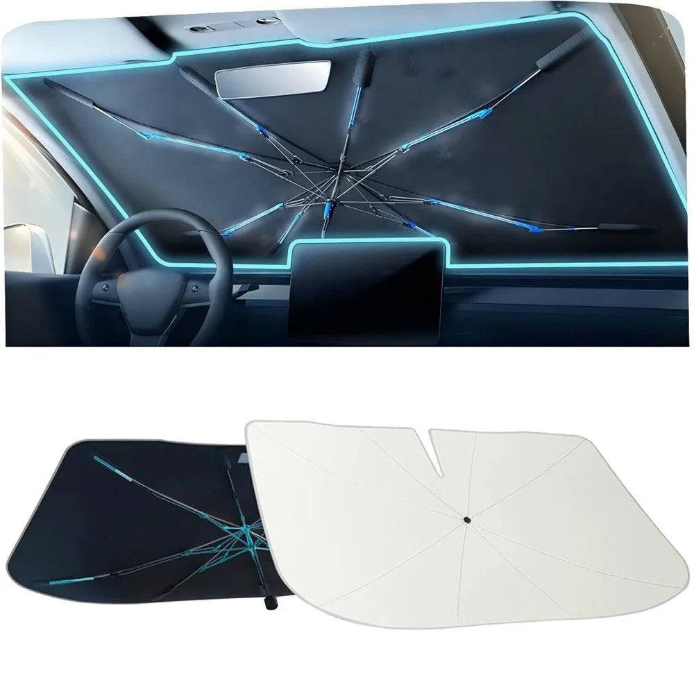 Car Windshield Sun Shade Umbrella Ice Crystal Cooling Foldable UPF 50+ Heat Reflector Umbrella Cover - Beige  /  M Size - 1