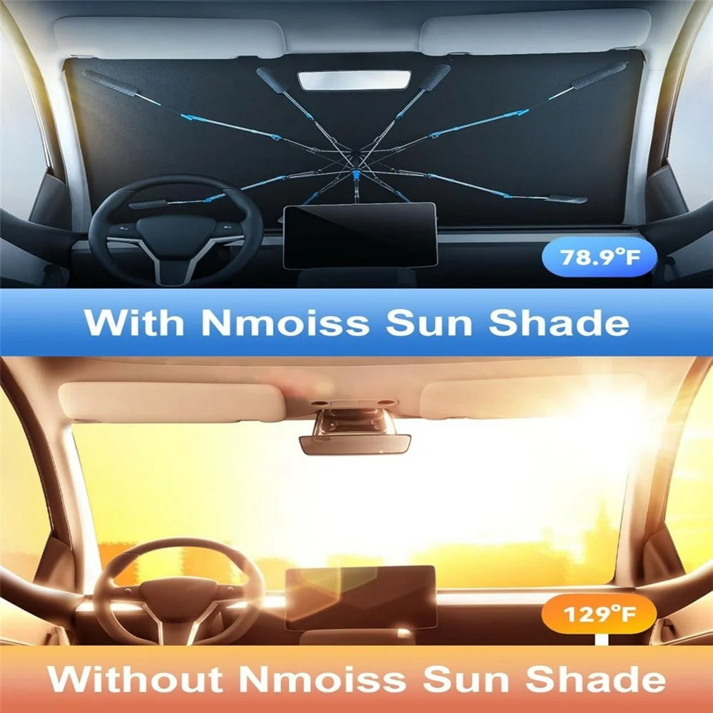 Car Windshield Sun Shade Umbrella Ice Crystal Cooling Foldable UPF 50+ Heat Reflector Umbrella Cover - Beige  /  M Size - 4