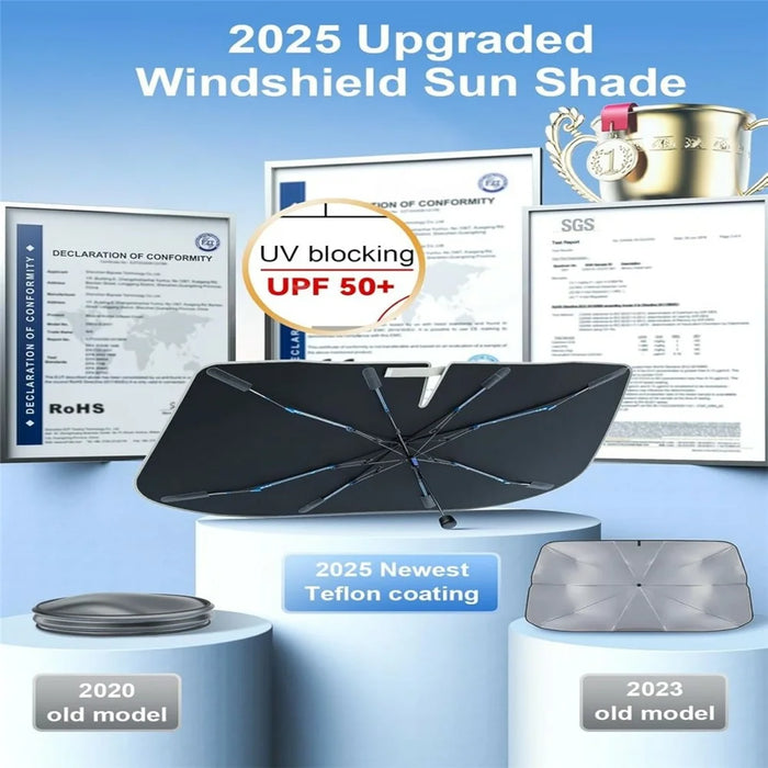 Car Windshield Sun Shade Umbrella Ice Crystal Cooling Foldable UPF 50+ Heat Reflector Umbrella Cover - Beige  /  M Size - 6