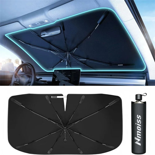 Car Windshield Sun Shade Umbrella Ice Crystal Cooling Foldable 240T Reflective UPF50+ Umbrella Cover - Beige  /  M Size - 1