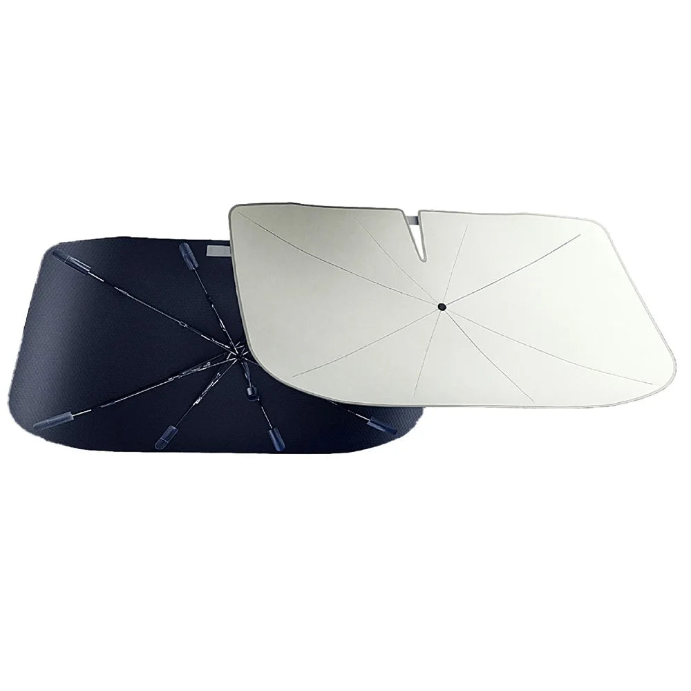 Car Windshield Sun Shade Umbrella Ice Crystal Cooling Foldable 240T Reflective UPF50+ Umbrella Cover - Beige  /  M Size - 2