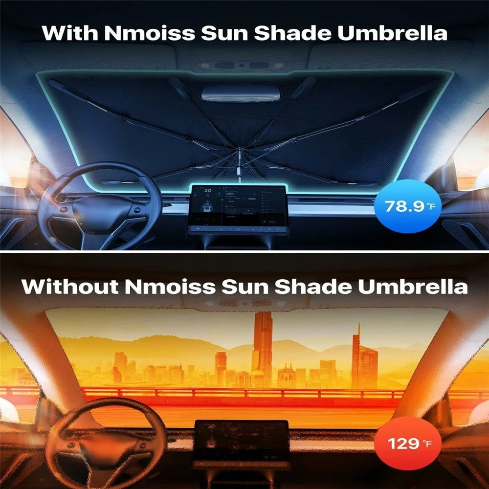 Car Windshield Sun Shade Umbrella Ice Crystal Cooling Foldable 240T Reflective UPF50+ Umbrella Cover - Beige  /  M Size - 3