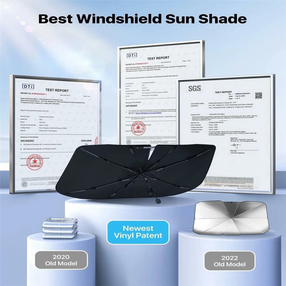 Car Windshield Sun Shade Umbrella Ice Crystal Cooling Foldable 240T Reflective UPF50+ Umbrella Cover - Beige  /  M Size - 6