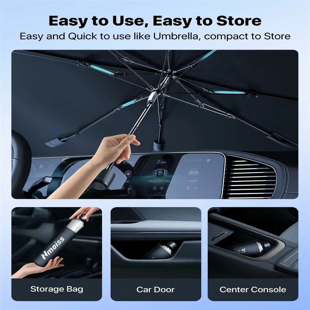 Car Windshield Sun Shade Umbrella Ice Crystal Cooling Foldable 240T Reflective UPF50+ Umbrella Cover - Beige  /  M Size - 7
