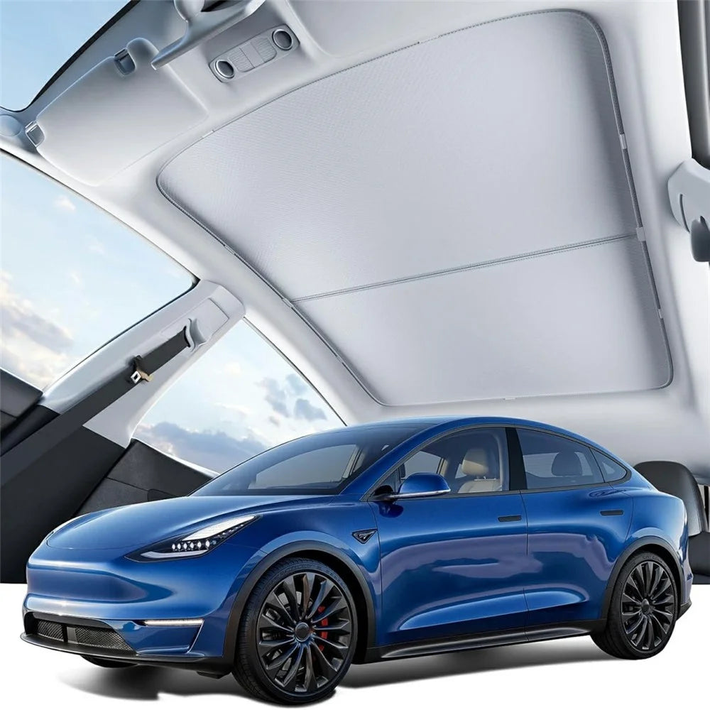 For Tesla Model 3 / Model Y (2025-2026) Juniper Sunroof Sunshade Double Layer Cooling UV Protection Car Roof Sunshade - Beige - 1
