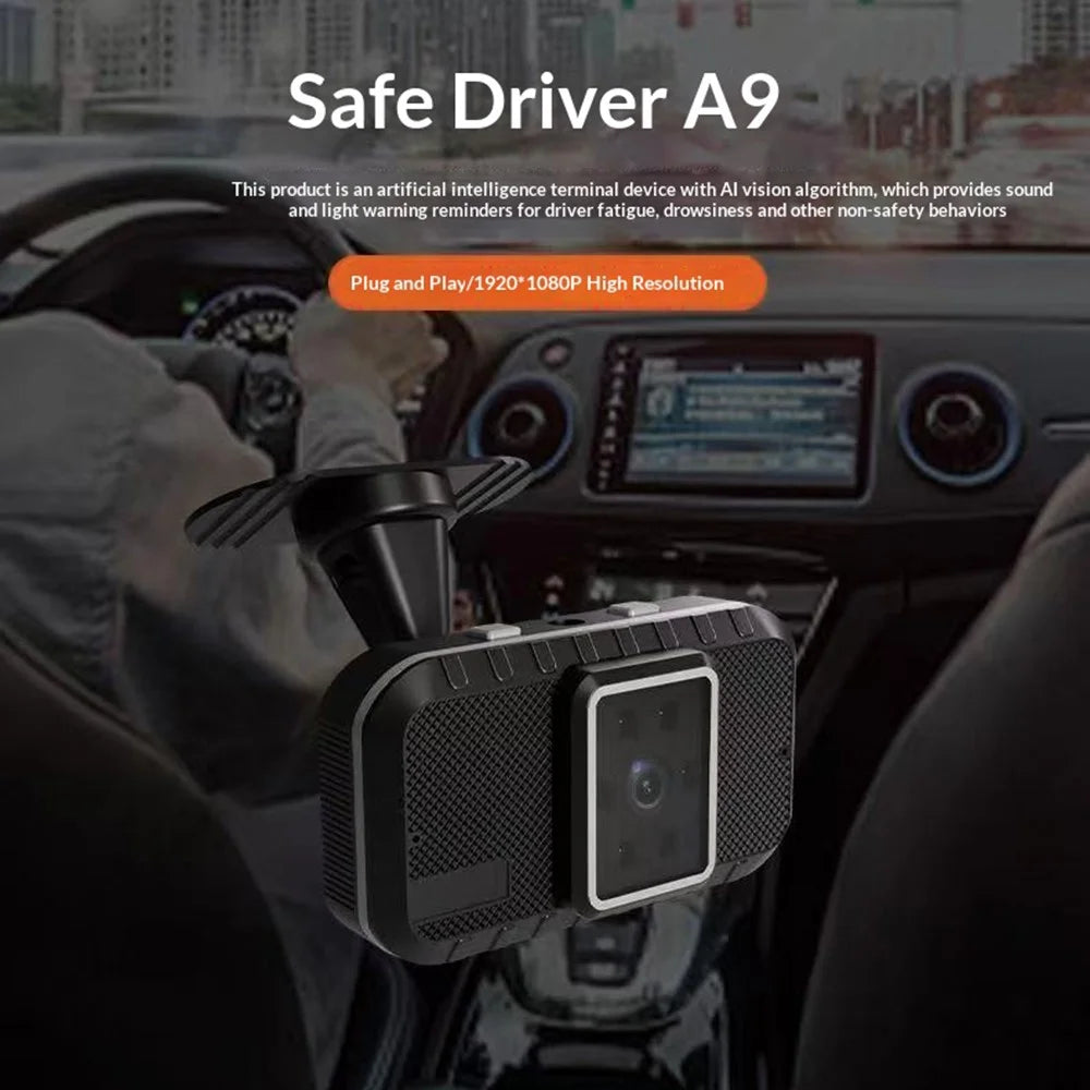 A09 DMS Driver Fatigue Alarm Monitoring System 1080P AI Camera Eye Closing Alert Head Down Reminder for Car Safety - Black - 3
