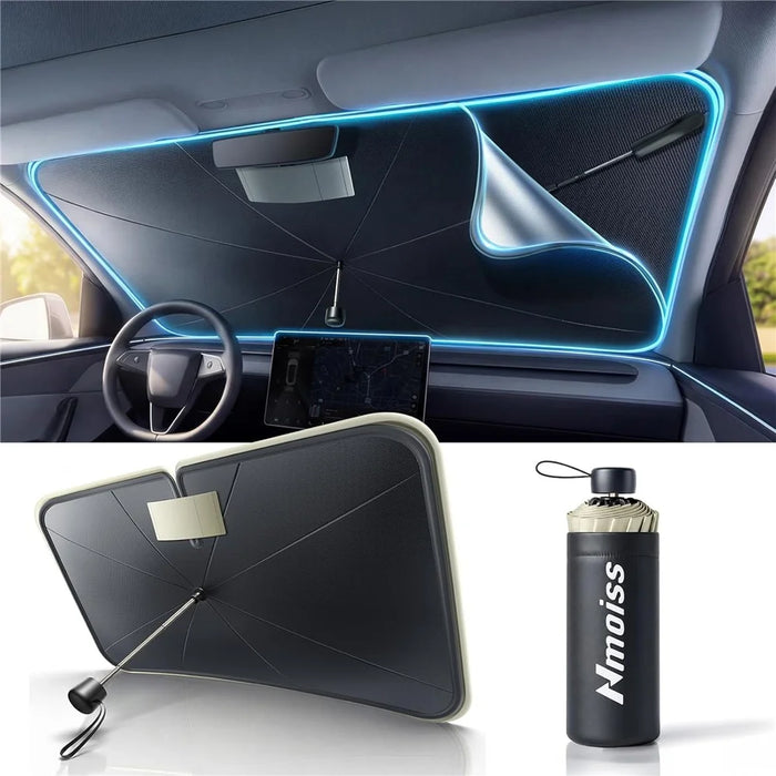 NMOISS M Size Car Windshield Sun Shade Umbrella Double Layer UPF50+ 99% UV Protection Umbrella Cover - Beige - 1