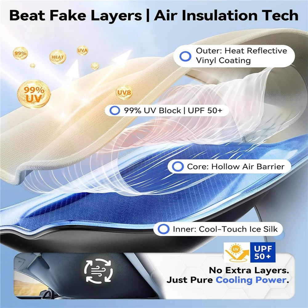 NMOISS M Size Car Windshield Sunshade Double Layer Heat Insulation 99% UV Protection UPF50+ Sun Shade Visor Shield Cover - Beige - 2