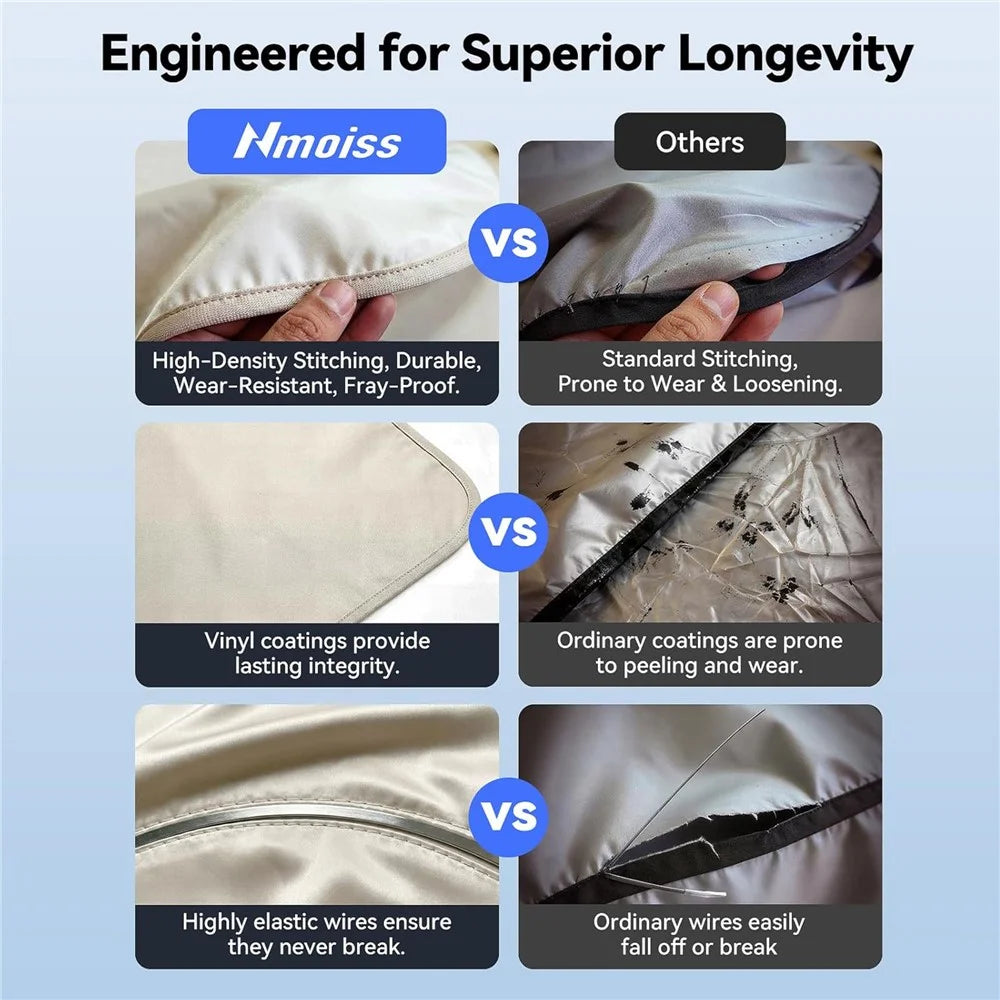 NMOISS M Size Car Windshield Sunshade Double Layer Heat Insulation 99% UV Protection UPF50+ Sun Shade Visor Shield Cover - Beige - 3