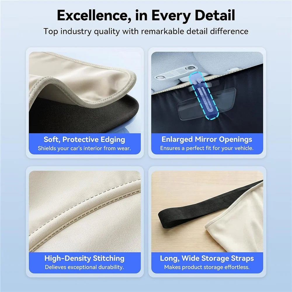 NMOISS M Size Car Windshield Sunshade Double Layer Heat Insulation 99% UV Protection UPF50+ Sun Shade Visor Shield Cover - Beige - 4