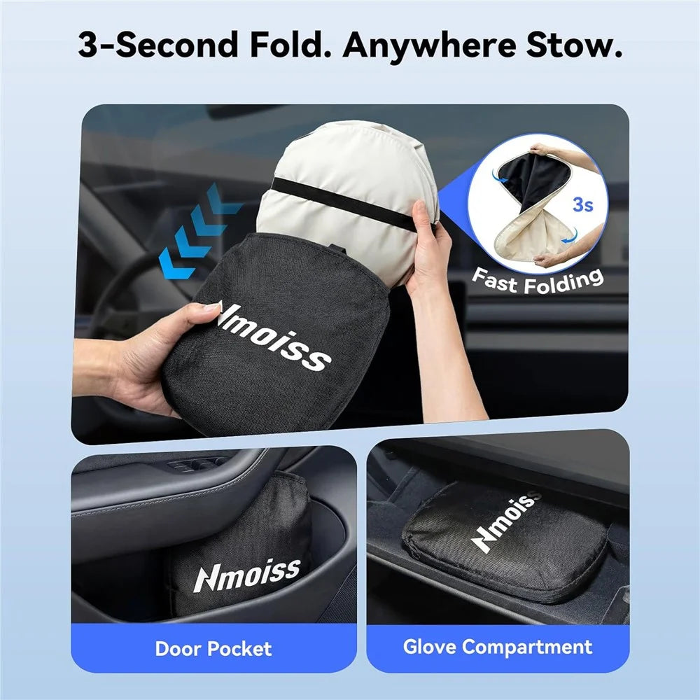 NMOISS M Size Car Windshield Sunshade Double Layer Heat Insulation 99% UV Protection UPF50+ Sun Shade Visor Shield Cover - Beige - 6
