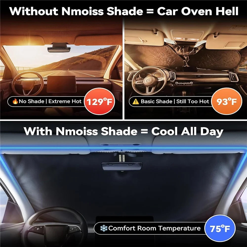 NMOISS M Size Car Windshield Sunshade Double Layer Heat Insulation 99% UV Protection UPF50+ Sun Shade Visor Shield Cover - Beige - 7